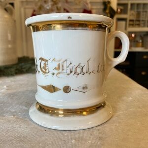 Vintage Ironstone White and Gold Shaving Mug
